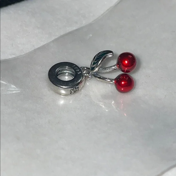 Cherry fruit dangle charm fits Pandora bracelet or necklace S925 Sterling Silver - Picture 3 of 5